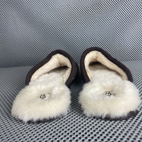 UGG Scuff Slippers Mens Size 11 Brown Leather Sheepskin Shearling Slide On - Picture 9 of 11